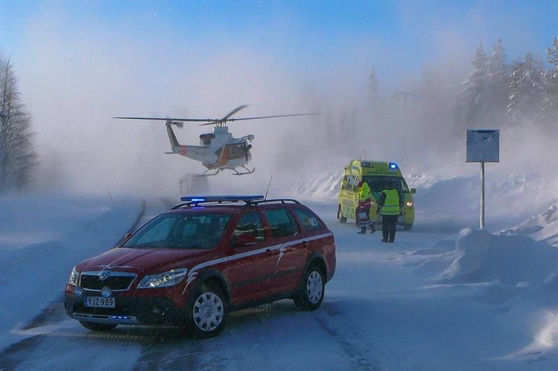 Finnish emergency services vehicles in the snow